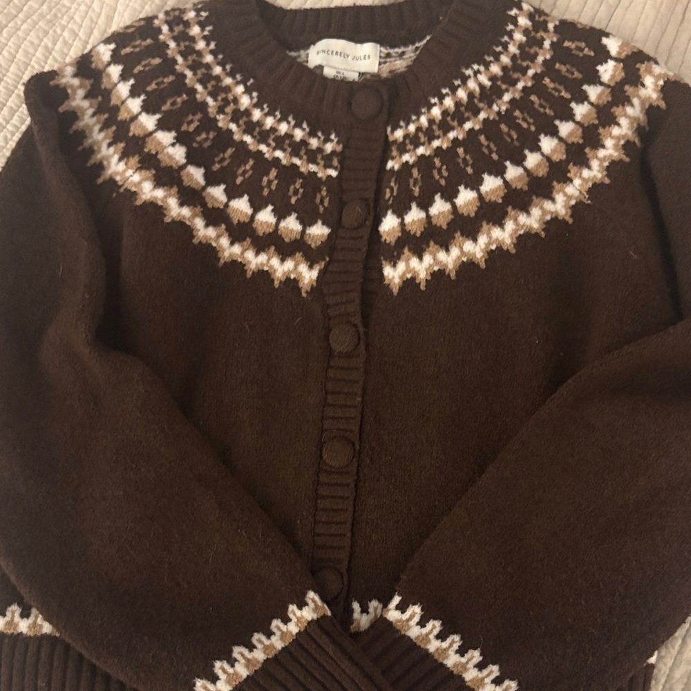 Sincerely Jules Brown and White Cardigan
